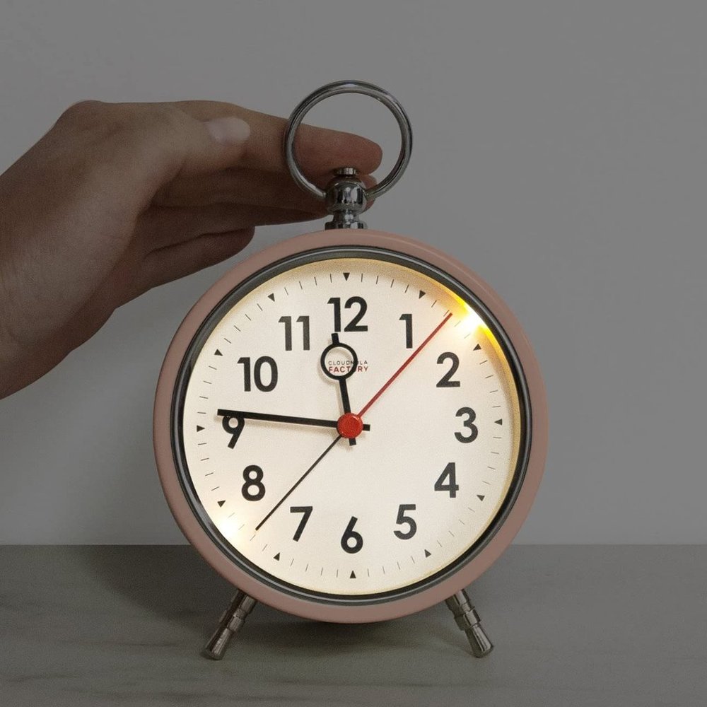Cloudnola Station Metal Alarm Clock, Blush Pink, LED Light up, 4.4 inch Diameter